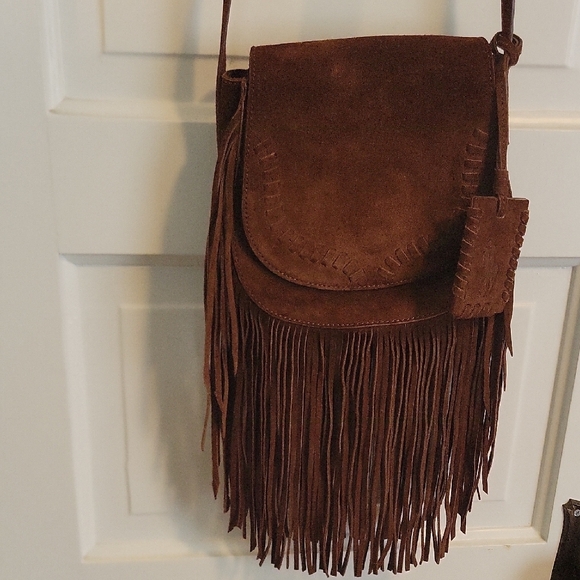 Polo Ralph Lauren Brown Suede Crossbody Bag with Fringe and Whipstitch Trim - Picture 5 of 12